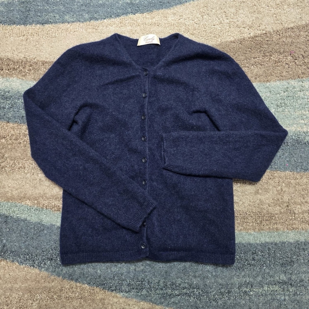 Carely Women’s Cardigan Navy Blue 100% Cashmere Italy Size 42